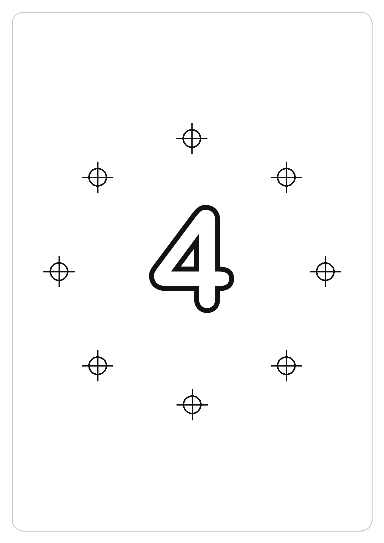 数字 4简笔画线稿，A4 可打印涂色卡