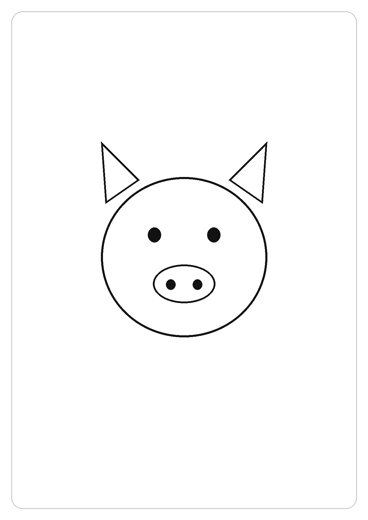 小猪简笔画线稿，A4 可打印涂色卡