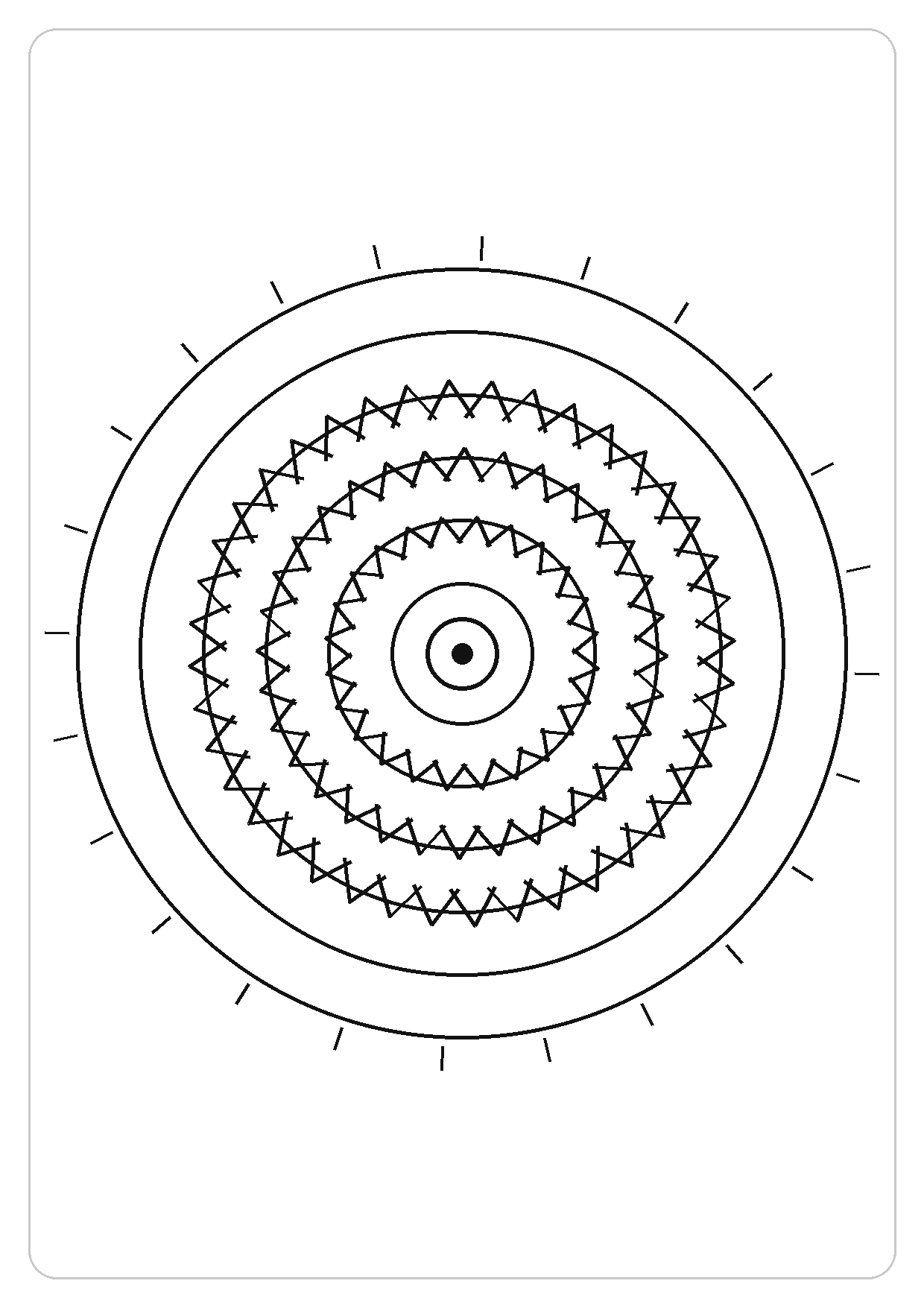 花心曼陀罗简笔画线稿，A4 可打印涂色卡