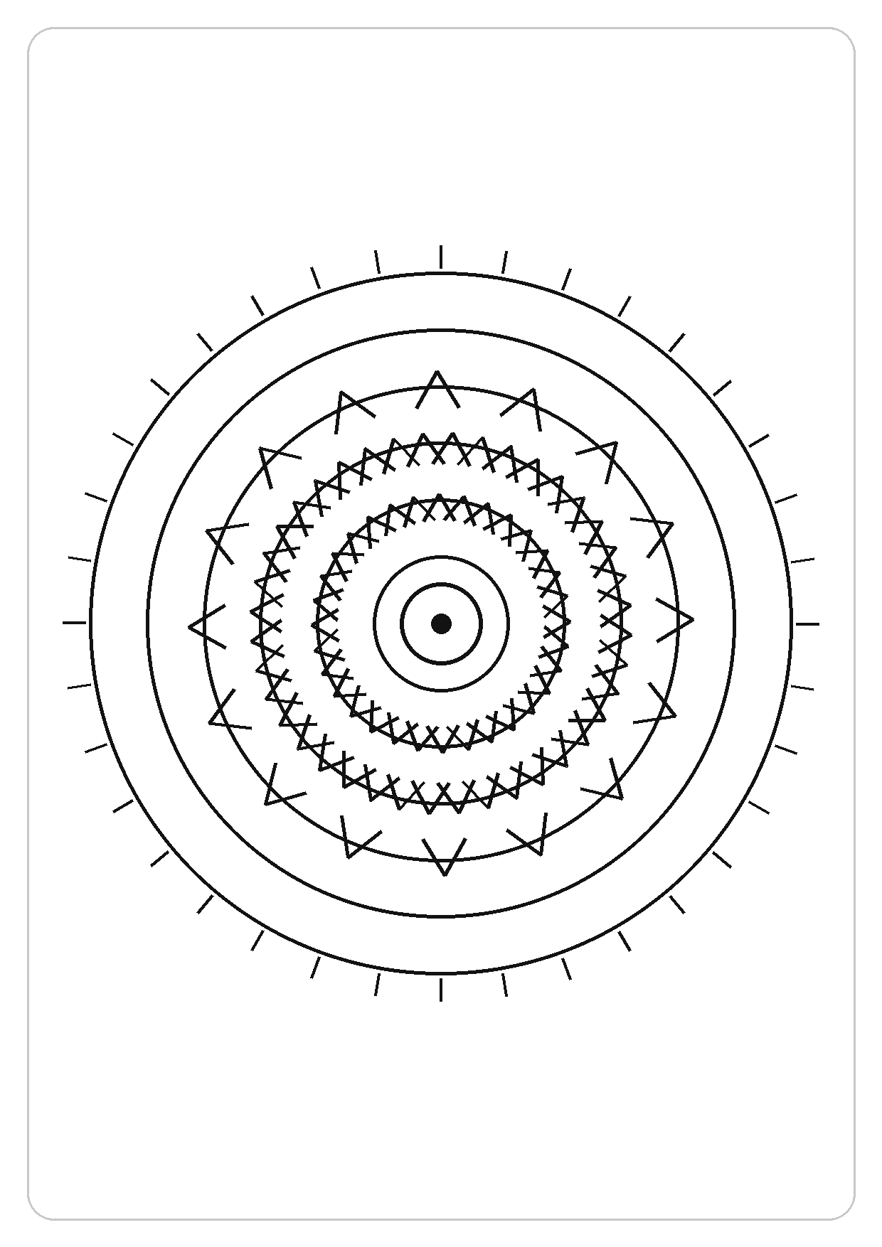 花瓣罗盘简笔画线稿，A4 可打印涂色卡