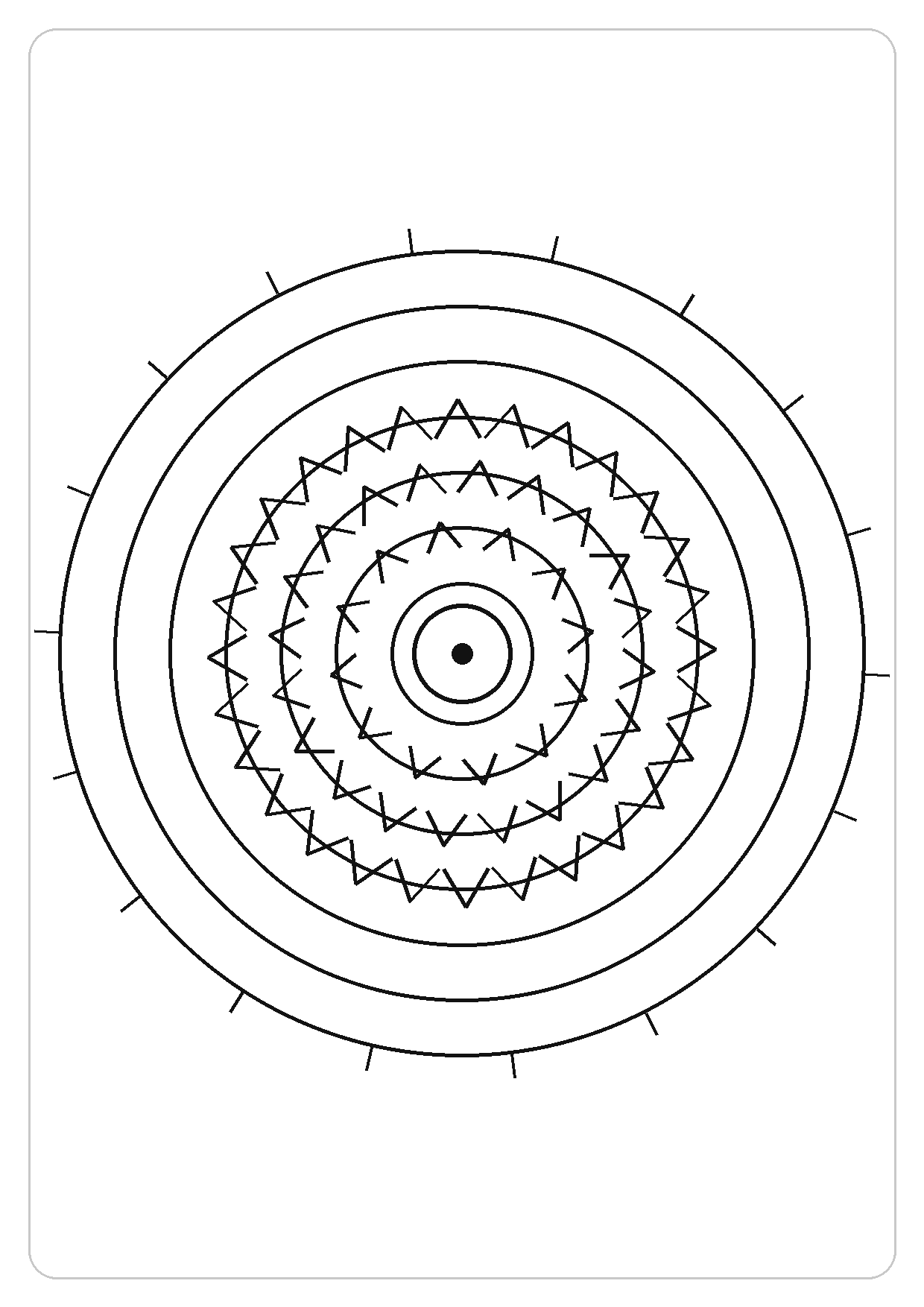 星光同心圆简笔画线稿，A4 可打印涂色卡