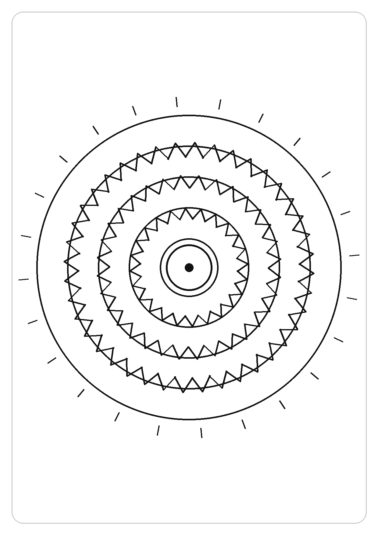 月相花环简笔画线稿，A4 可打印涂色卡