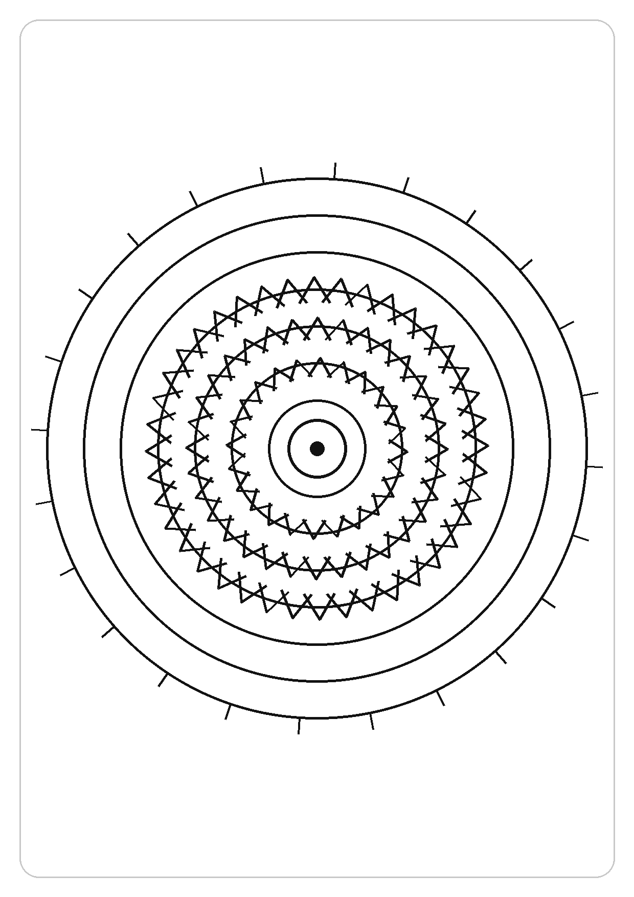 波点圆盘简笔画线稿，A4 可打印涂色卡