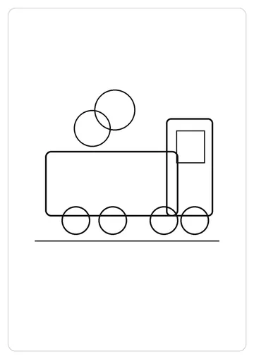 蒸汽火车简笔画线稿，A4 可打印涂色卡