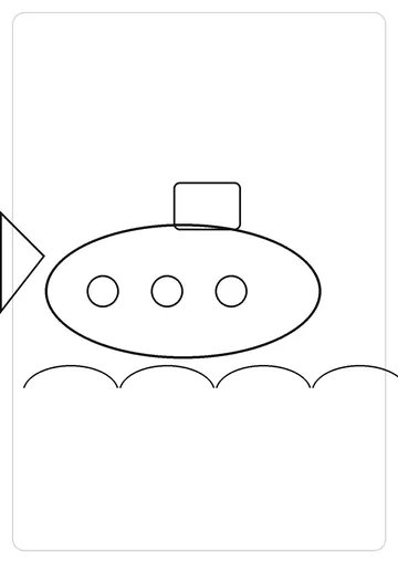 潜水艇简笔画线稿，A4 可打印涂色卡