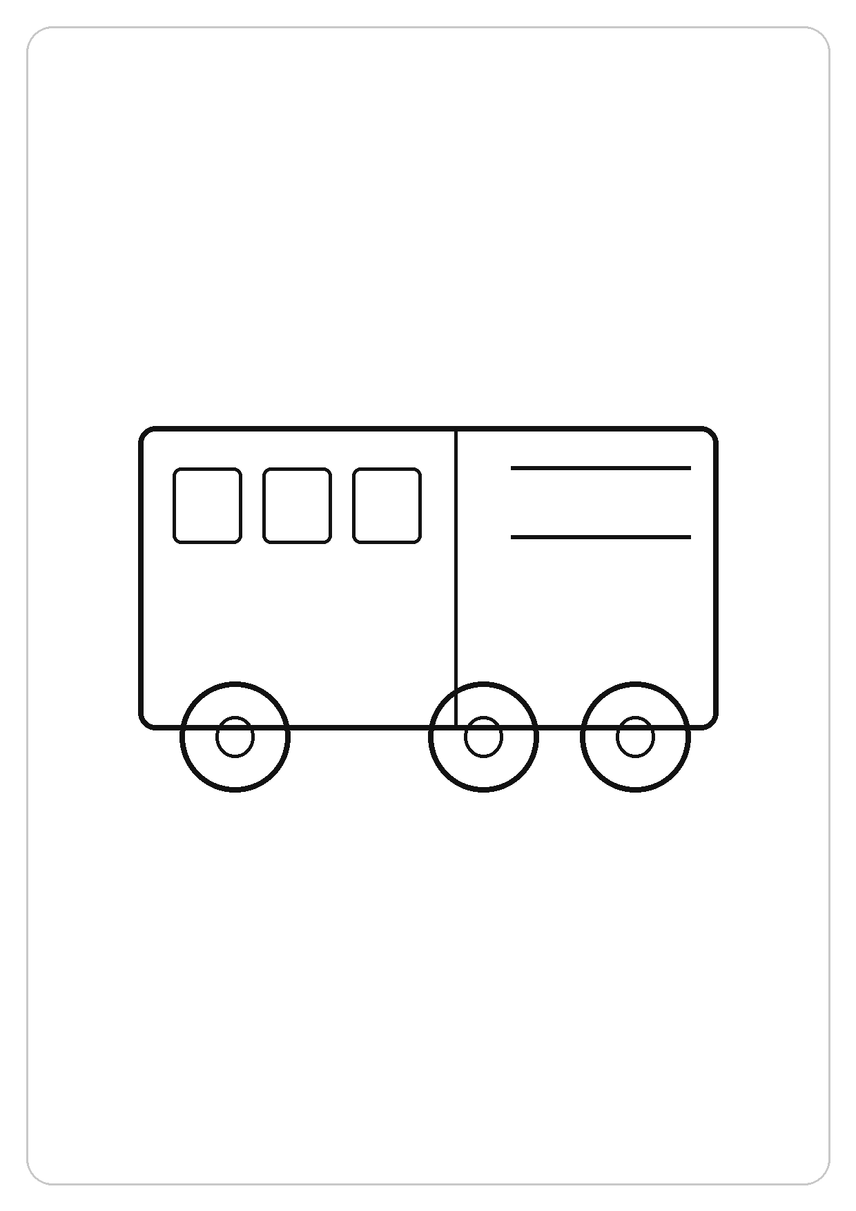 消防车简笔画线稿，A4 可打印涂色卡