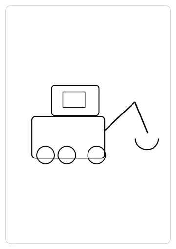 挖掘机简笔画线稿，A4 可打印涂色卡