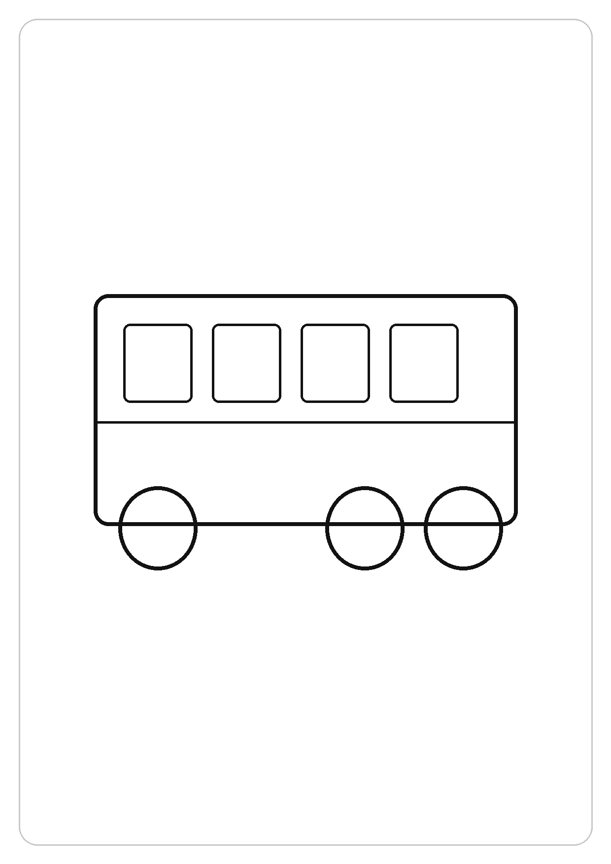 校车简笔画线稿，A4 可打印涂色卡